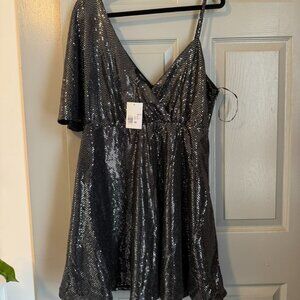 Forever 21 Plus Sequin Asymmetrical Mini Dress – NWT – Size 1X